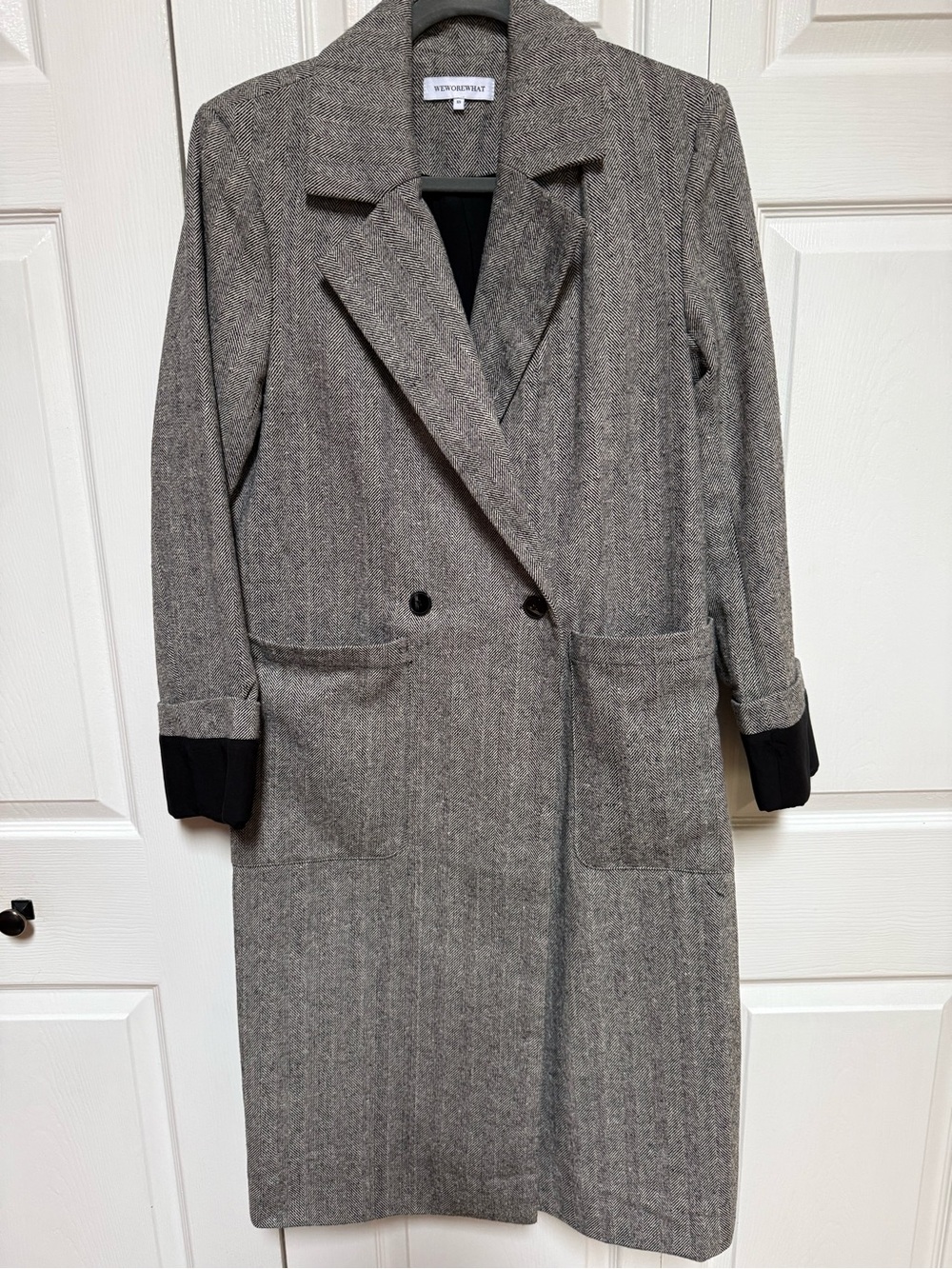 WeWoreWhat Grey Herringbone Coat with Black Lining